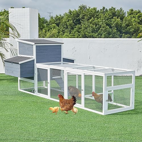 117'' Large Chicken Coop for 4-8 Chickens, Wooden Hen House with Run & 4 Nesting Boxes, Outdoor Poultry Cage Rabbit Cage Duck House with Ramps & Tray, 116.5''L*59''W*46.6''H