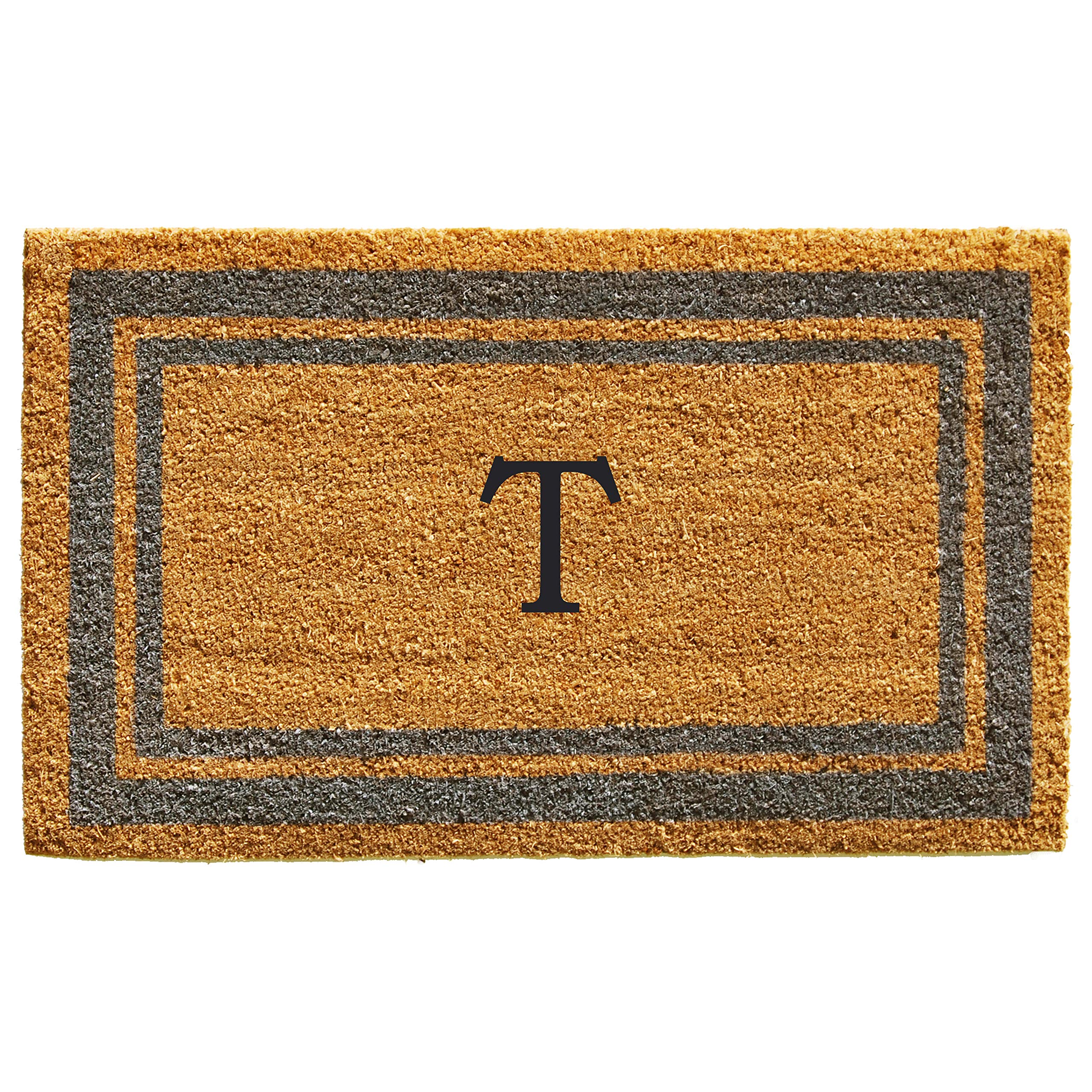 Calloway Mills 153022436T black Border 24" x 36" Monogram Doormat, (Letter T)