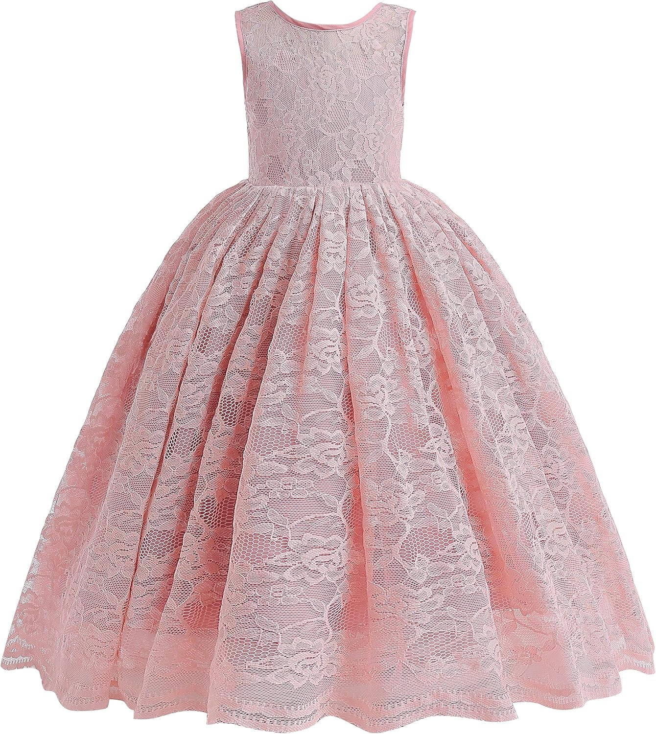 Glamulice Full Lace Flower Girls Dress Long A Line Bridesmaid Wedding Tulle Dresses Birthday Formal Party Ball Gown