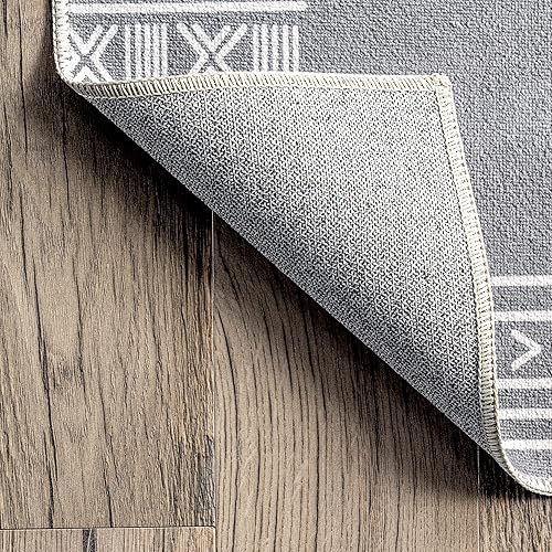 Miniatura 5 de nuLOOM Arina - Alfombra tribal simple, lavable a máquina, 5 x 8 pulgadas, color gris