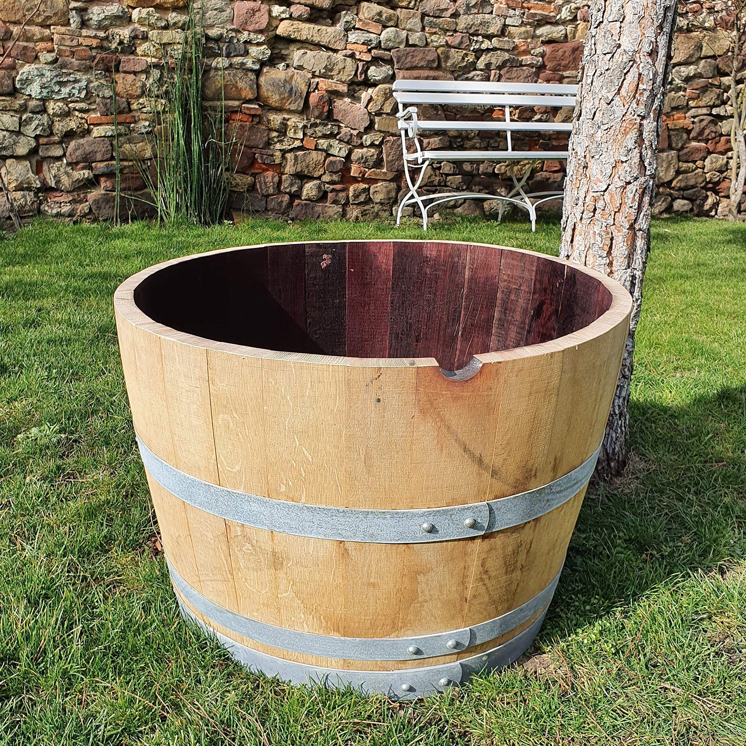 Demi tonneau en bois de chêne, barrique, tonneau en bois, bac à fleurs, table de jardin, très décoratif, résistant au gel.