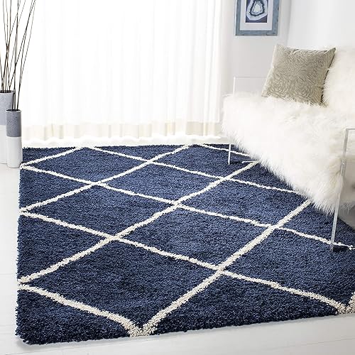 SAFAVIEH - Alfombra de la colección Hudson Shag diseño de rejilla de diamante no desprende pelo para sala o dormitorio de felpa 2pulgadas de grosor