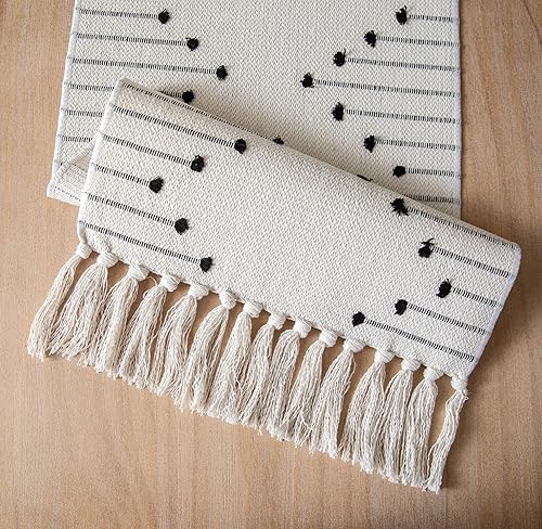 Miniatura 4 de Camino de mesa bohemio de 13 x 60 pulgadas de largo, tejido de algodón natural con borlas para decoración de mesa de comedor del hogar, para