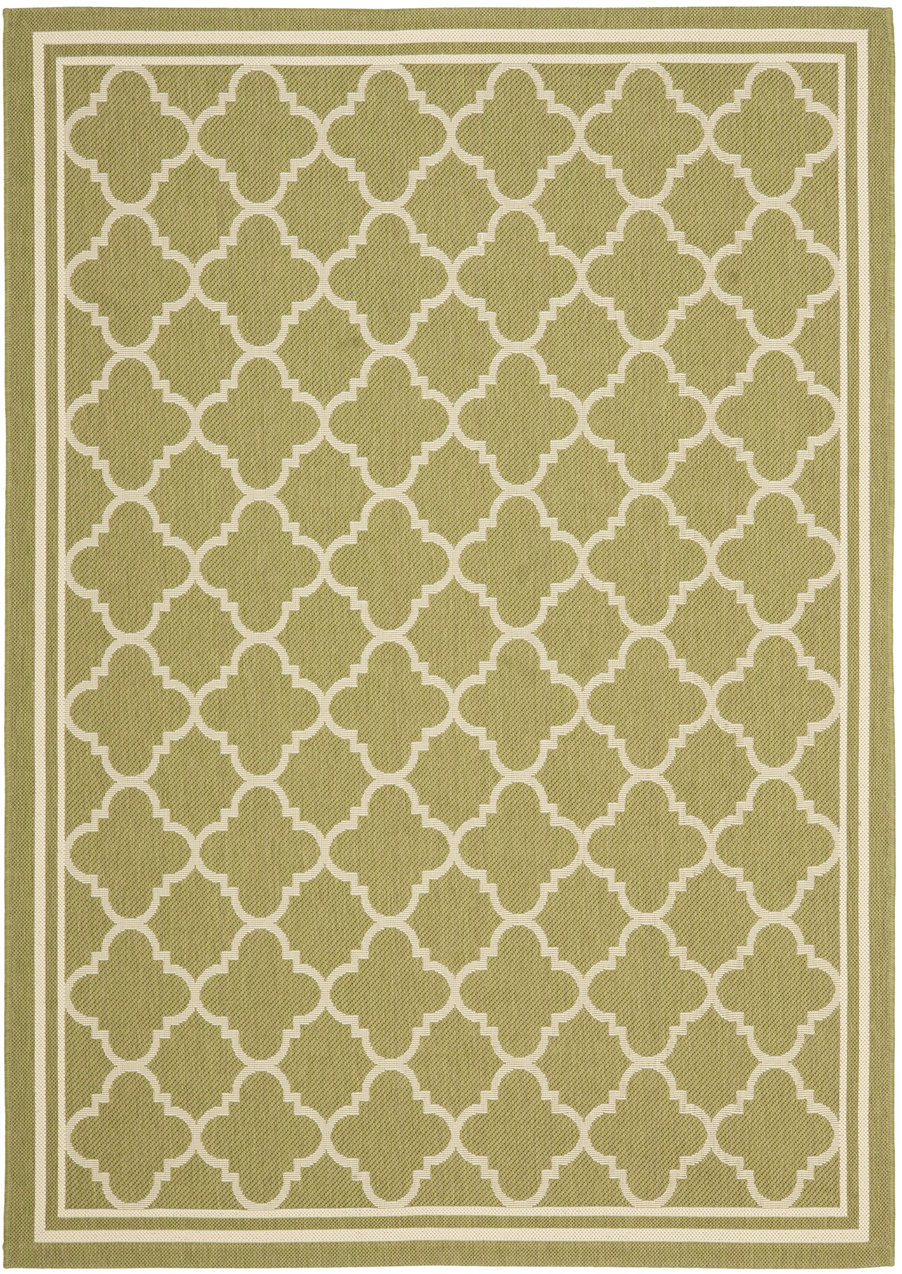 SAFAVIEH Tapis géométrique pour Salon, Salle à manger, Chambre à coucher - Courtyard Collection, Tapis à poil court, Vert et beige, 122 X 170 cm