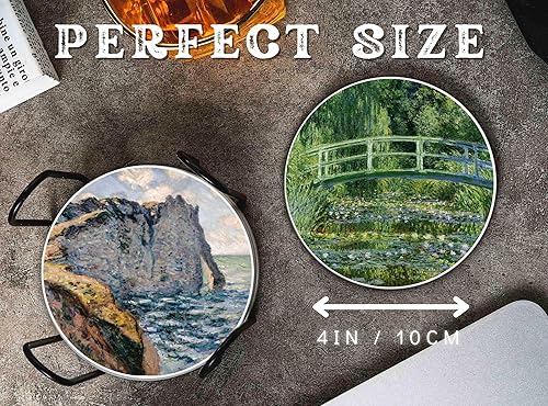 Miniatura 3 de Onebttl Monet Gifts - Juego de 6 posavasos de arte impresionista, regalo único para los amantes de Monet, decoración del hogar, Navidad, cumpleaños,