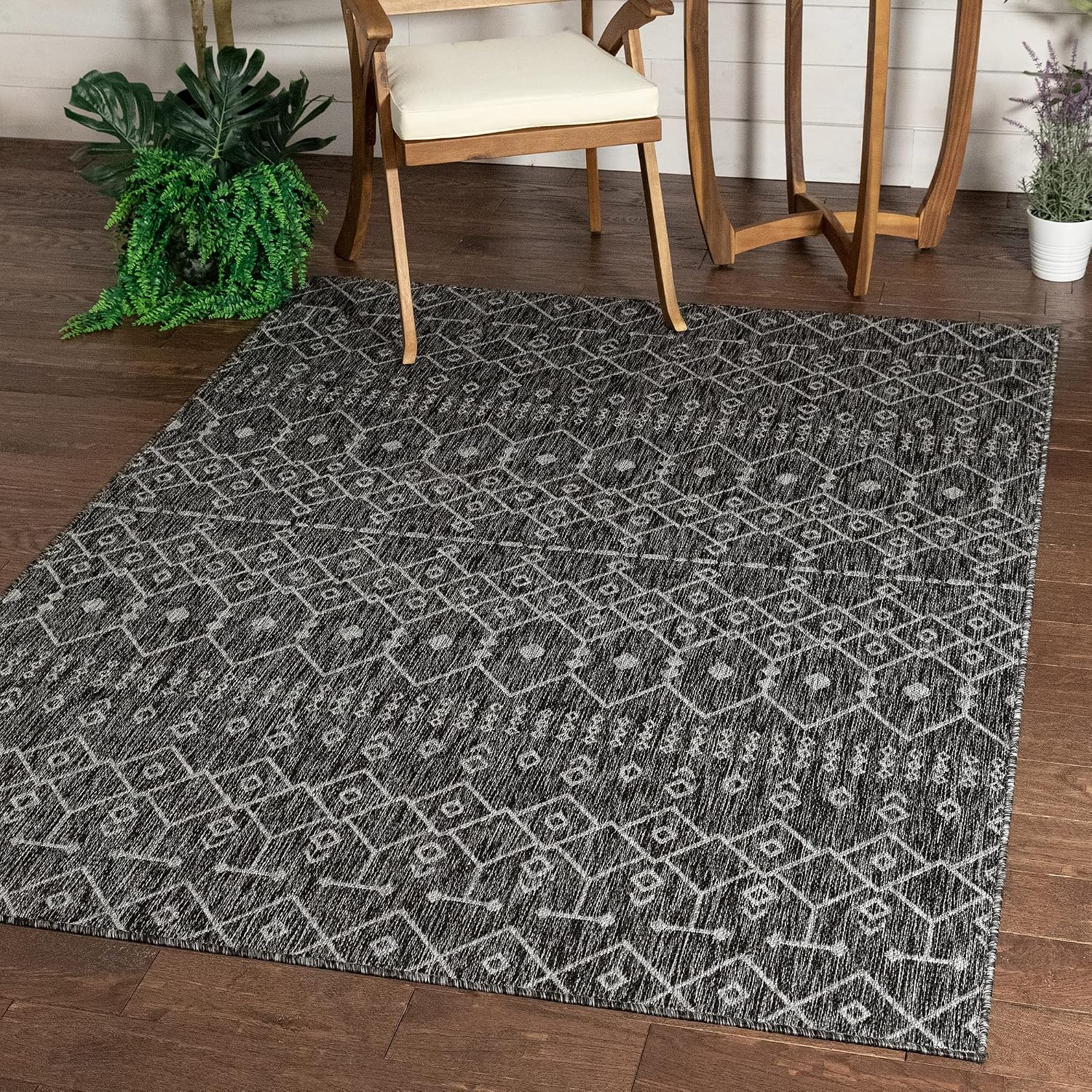 Well Woven Nord Geometric Grey Indoor/Outdoor Flat-Weave Design, Weather-Resistant, Easy-Care, for Patio, Deck, Porch, Living Room Area Rug 9x13 (9'3" x 12'6")