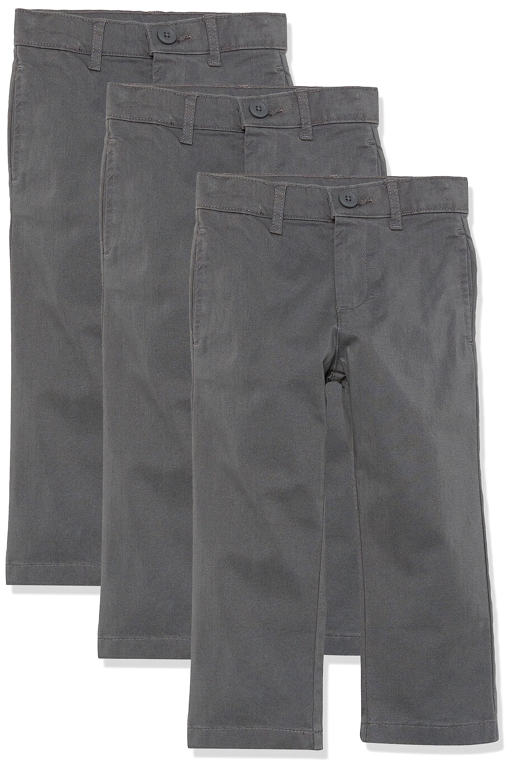 Amazon Essentials Pantalones Chinos Caqui de Uniforme con Corte Recto y Parte Delantera Plana Niño, Paquetes Múltiples