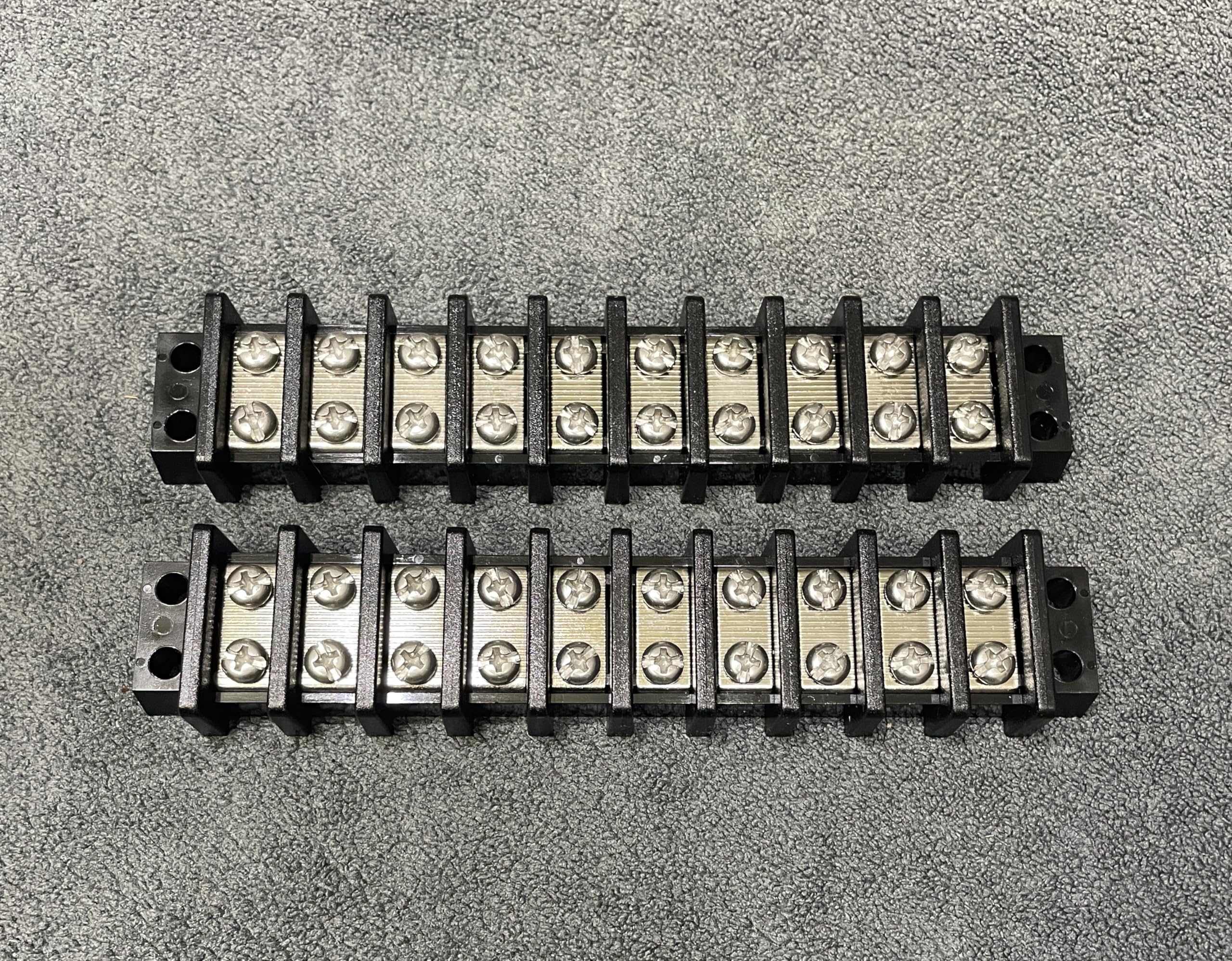 Pack of 2 UL Recognized Marine Terminal Block 10 Gang 600V 30A 22-10 AWG 14mm Pitch w Nickle Plated Brass Contact and Stainless Steel Screw
