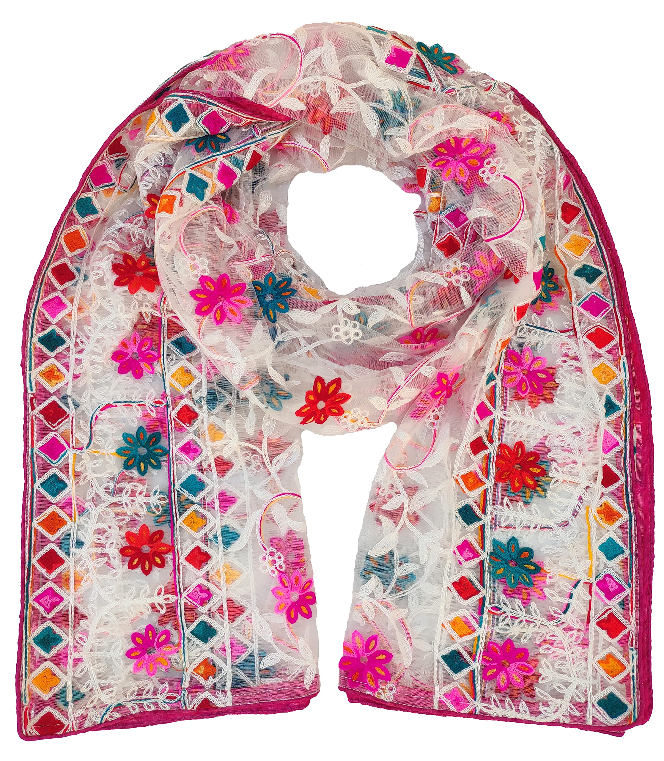 youthquake Heavy Embroidered Multi Color Fancy Phulkari Net Dupatta For Womens & Girls-picture-50