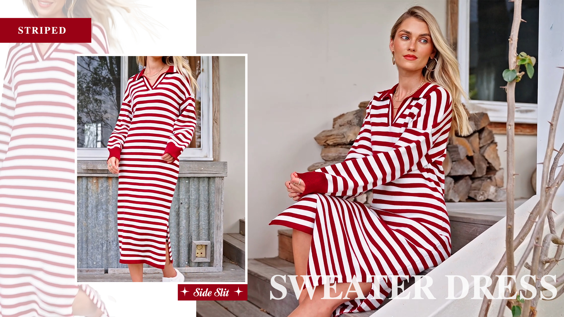 MASCOMODA Womens Fall Dresses 2024 Striped Sweater Dress Casual