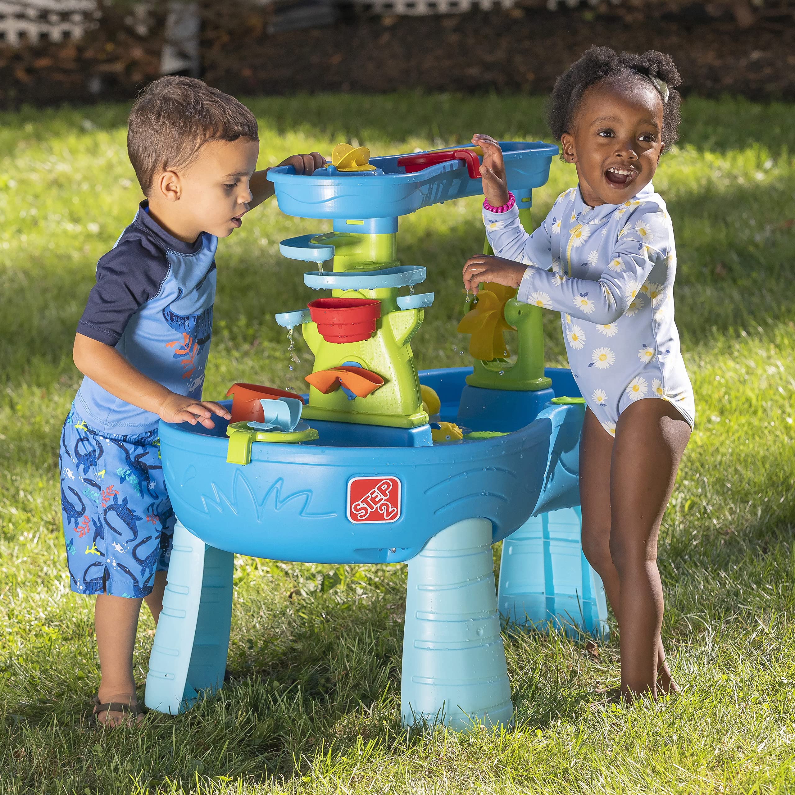 Step2 Double Showers Wasserspieltisch | Großer Wassertisch mit 11-teiligem Zubehörset | Garten Wasser Spieltisch für Kinder in Blau und Grün