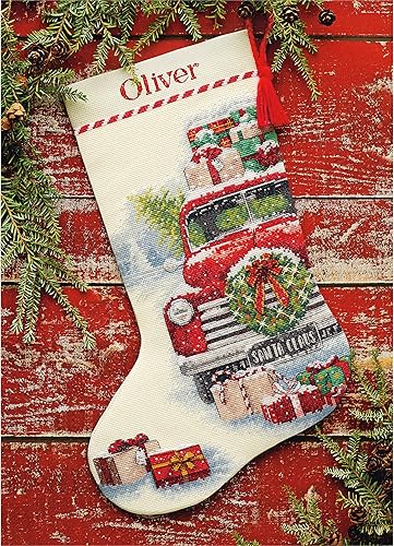 Miniatura 7 de Dimensions Kit de punto de cruz caprichoso para camión de Papá Noel, 16 pulgadas (1 unidad), calcetín de Navidad, regalo de bricolaje para seres