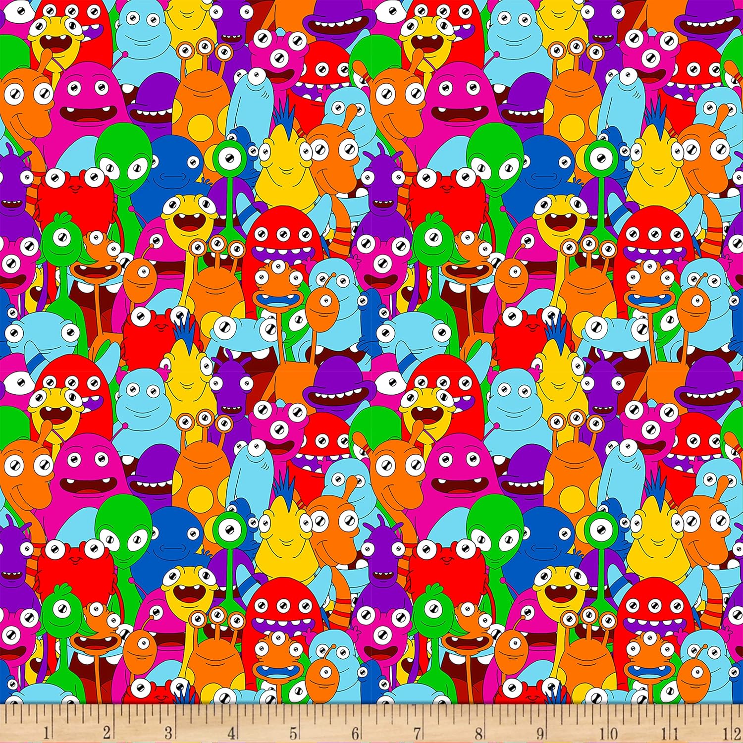 Glow in The Dark Amazing Aliens Alien Collage Blue Fabric by The Yard