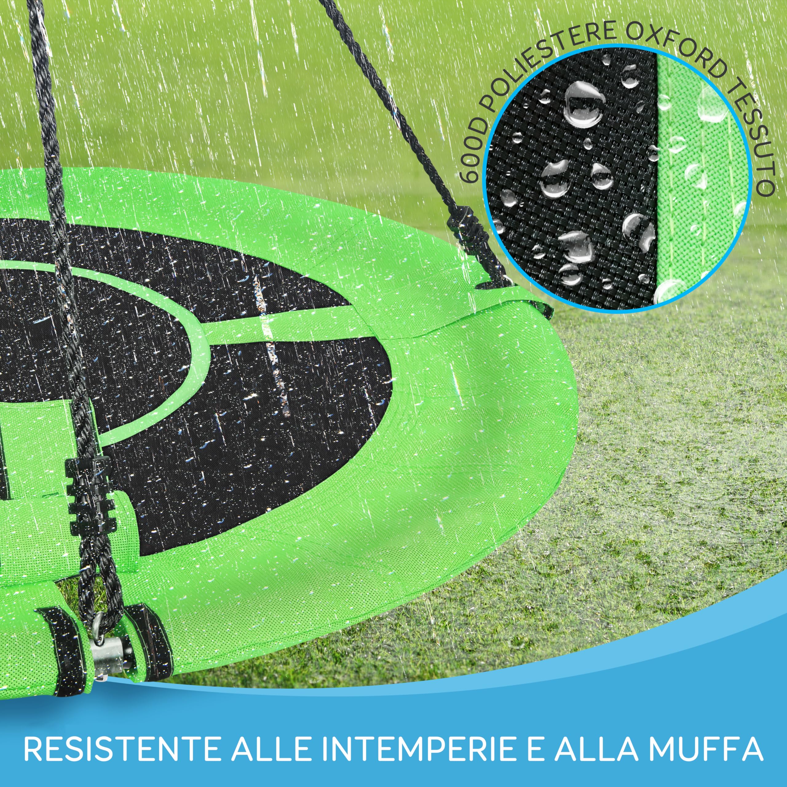 SereneLife Altalena da Giardino per Bambini Rotonda 102 cm con Kit di Fissaggio, Corde Regolabili e Altalena Girevole Centrale per Uso Esterno