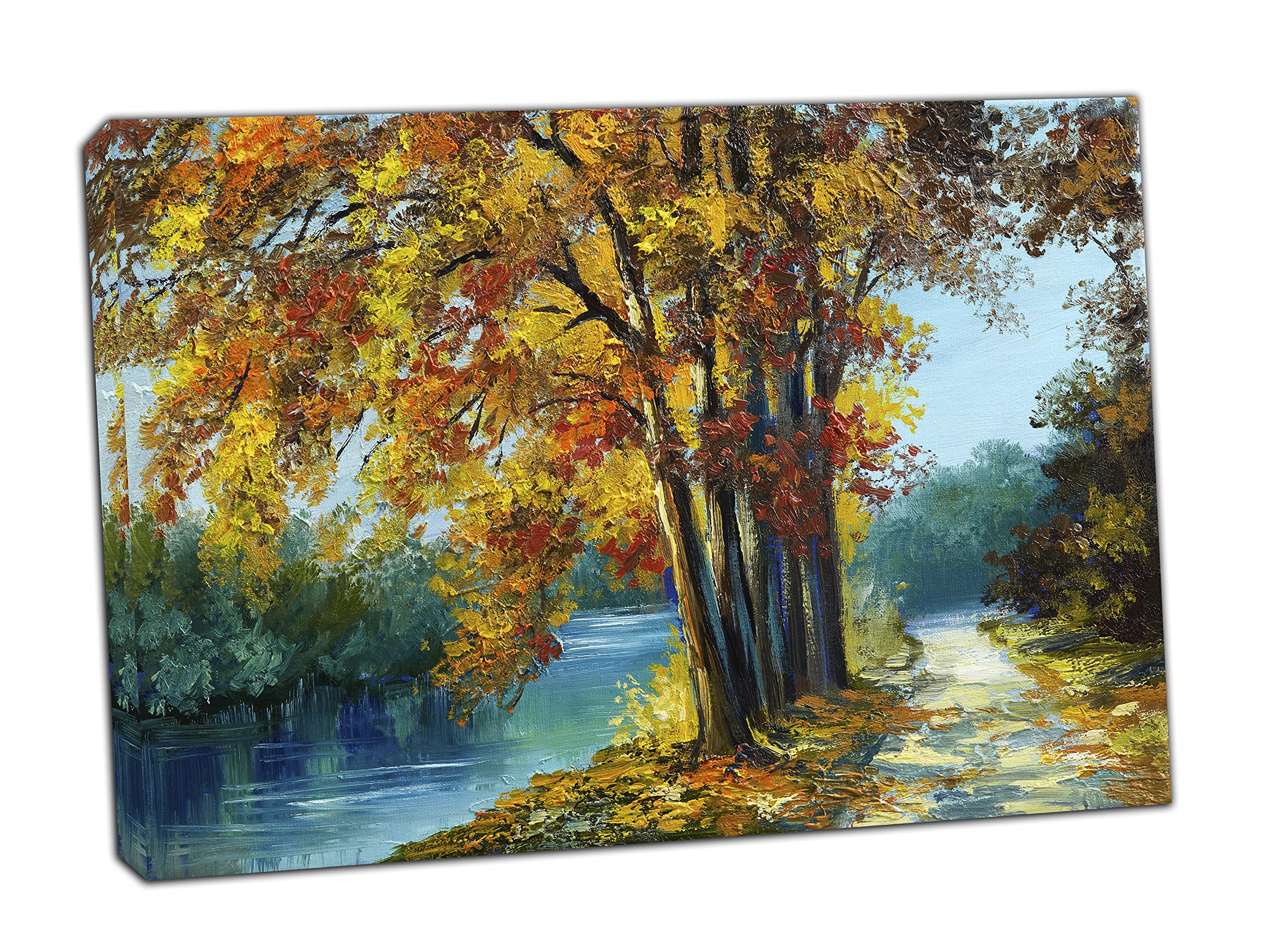 Las, rzeka, liście Orage krajobraz obraz ciotka reprodukcja druk na oprawionym płótnie sztuka ścienna dekoracja domu 24 x 20 cali (60 x 50 cm) - głębokość 38 mm