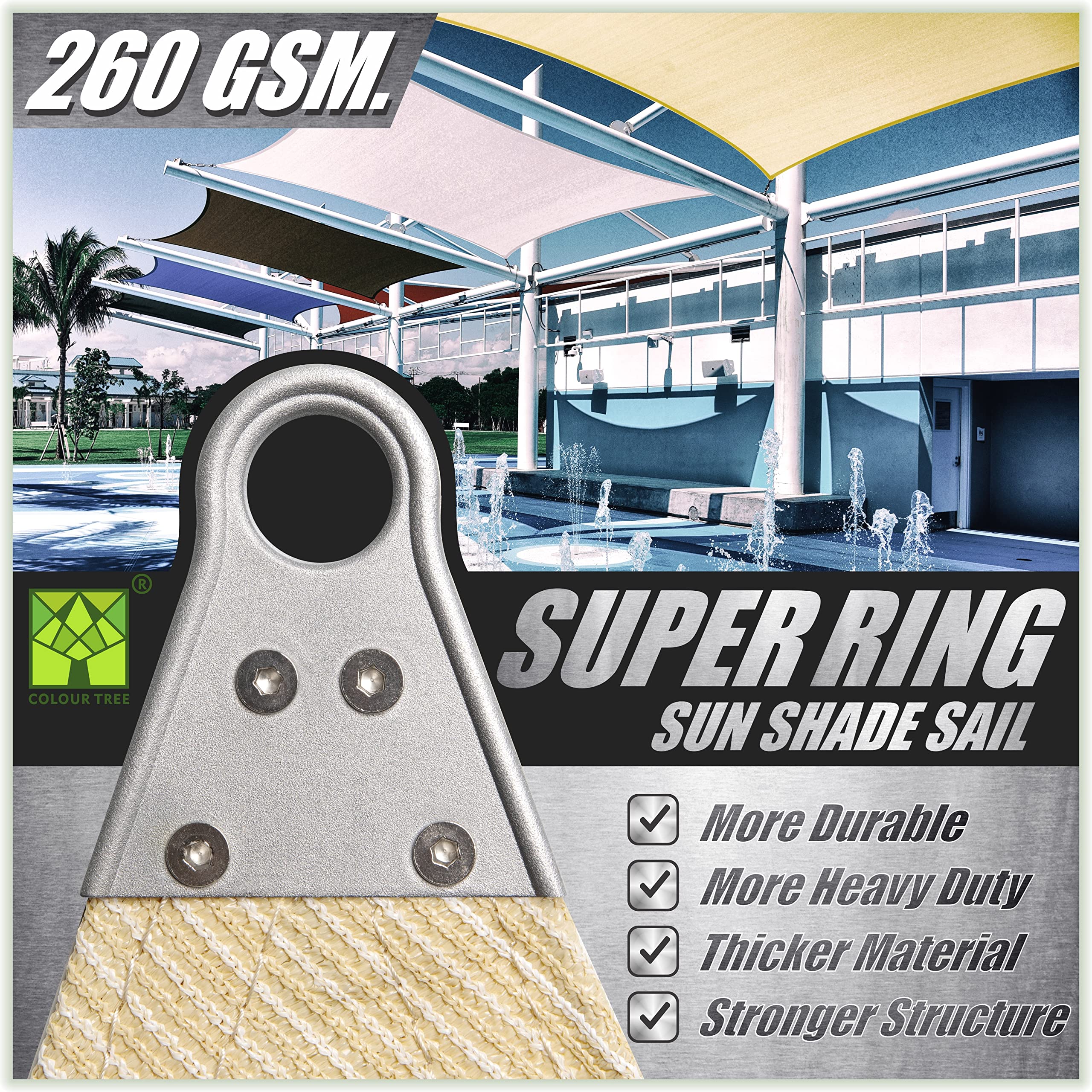 ColourTreeSun Shade Sail Rectangle Canopy Awning, Heavy Duty Commercial Grade