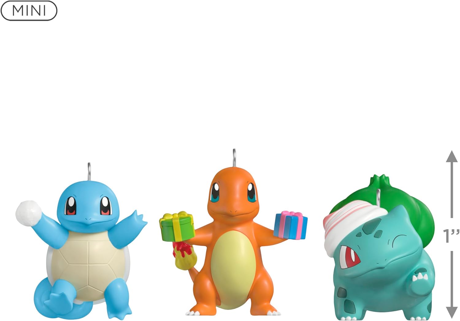 Hallmark Keepsake Mini Christmas Ornaments, Pokémon Squirtle, Charmander, Bulbasaur, Set of 3, Gifts for Gamers