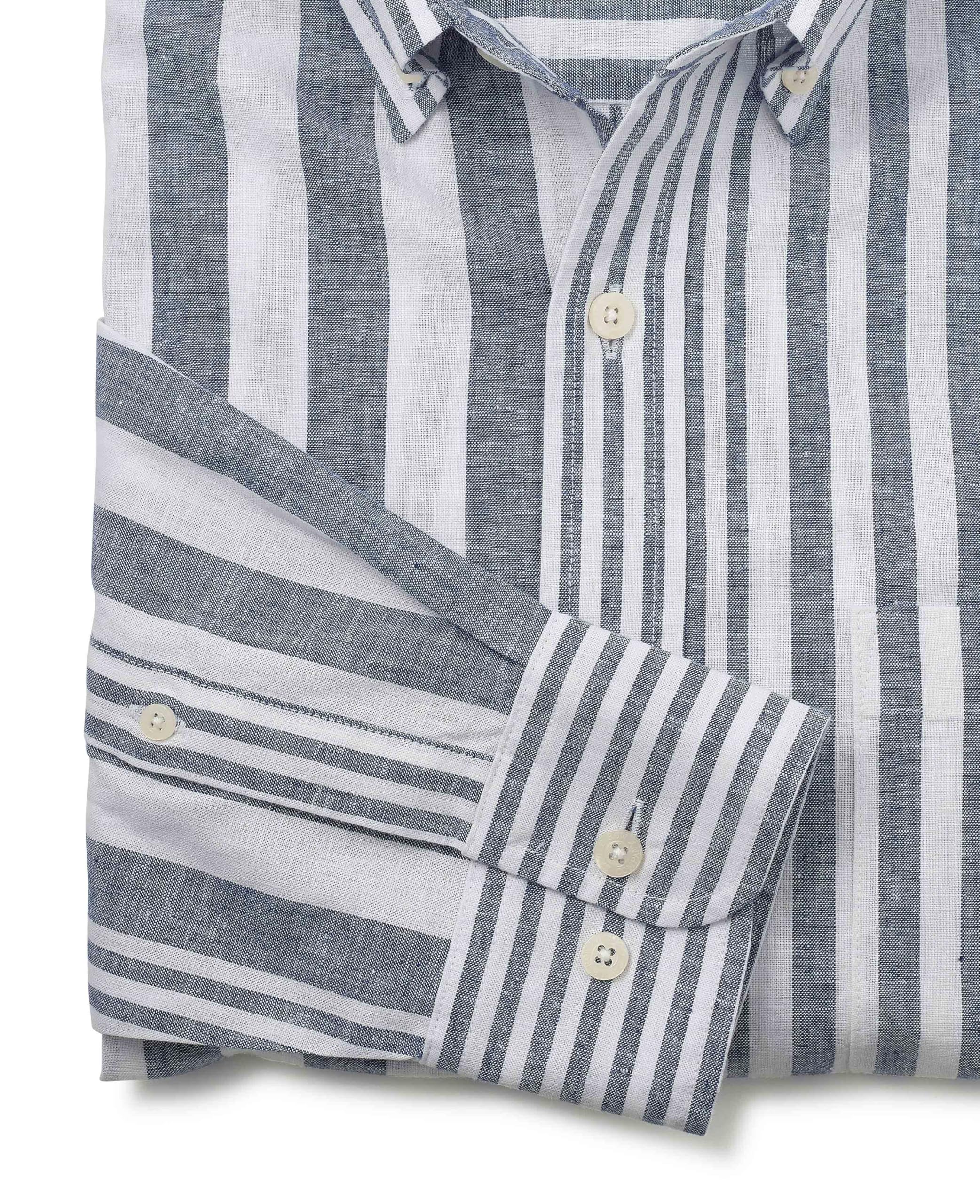 Savile Row - Camisa de manga larga para hombre, mezcla de lino, ajuste clásico con botones y cuello