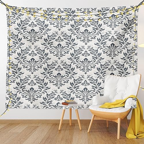 Miniatura 9 de Ambesonne Tapiz victoriano, adorno floral de damasco florece silueta clásica, arte simbólico, colgante de pared ancho para dormitorio, sala de