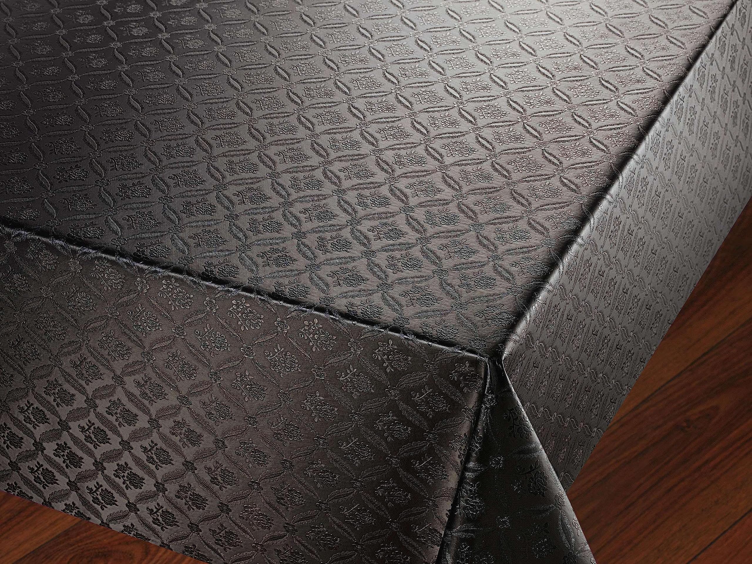 Designers247 Black Rose Floral PVC Tablecloth Black Damask Textured Feel Effect PVC Plastic Vinyl Oilcloth Wipe Clean Party Table Cloth Protector (210cm x 140cm Rectangle 83" x 54" inches)