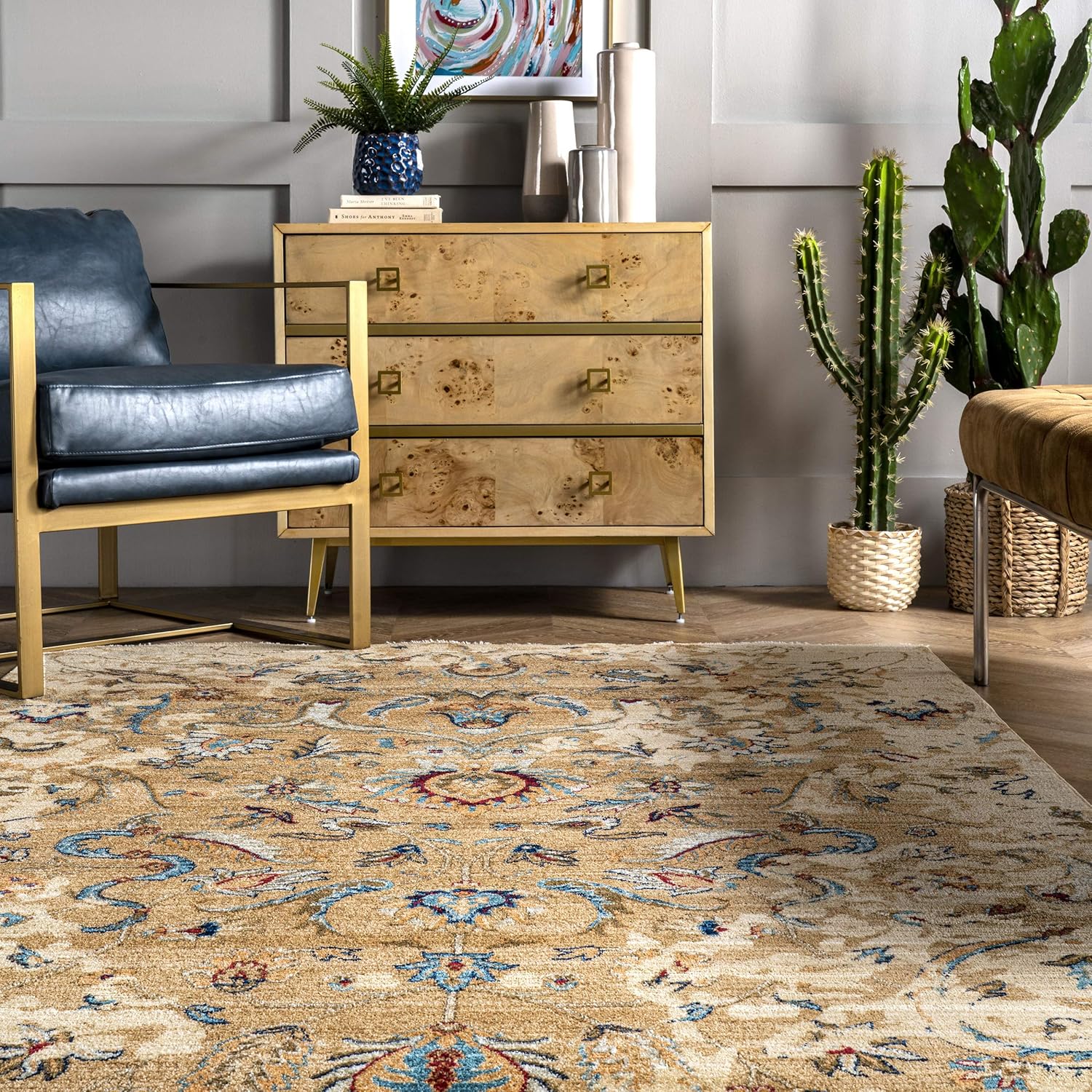 Ivory Serenity Blossom 4'x6' Easy-Care Synthetic Area Rug
