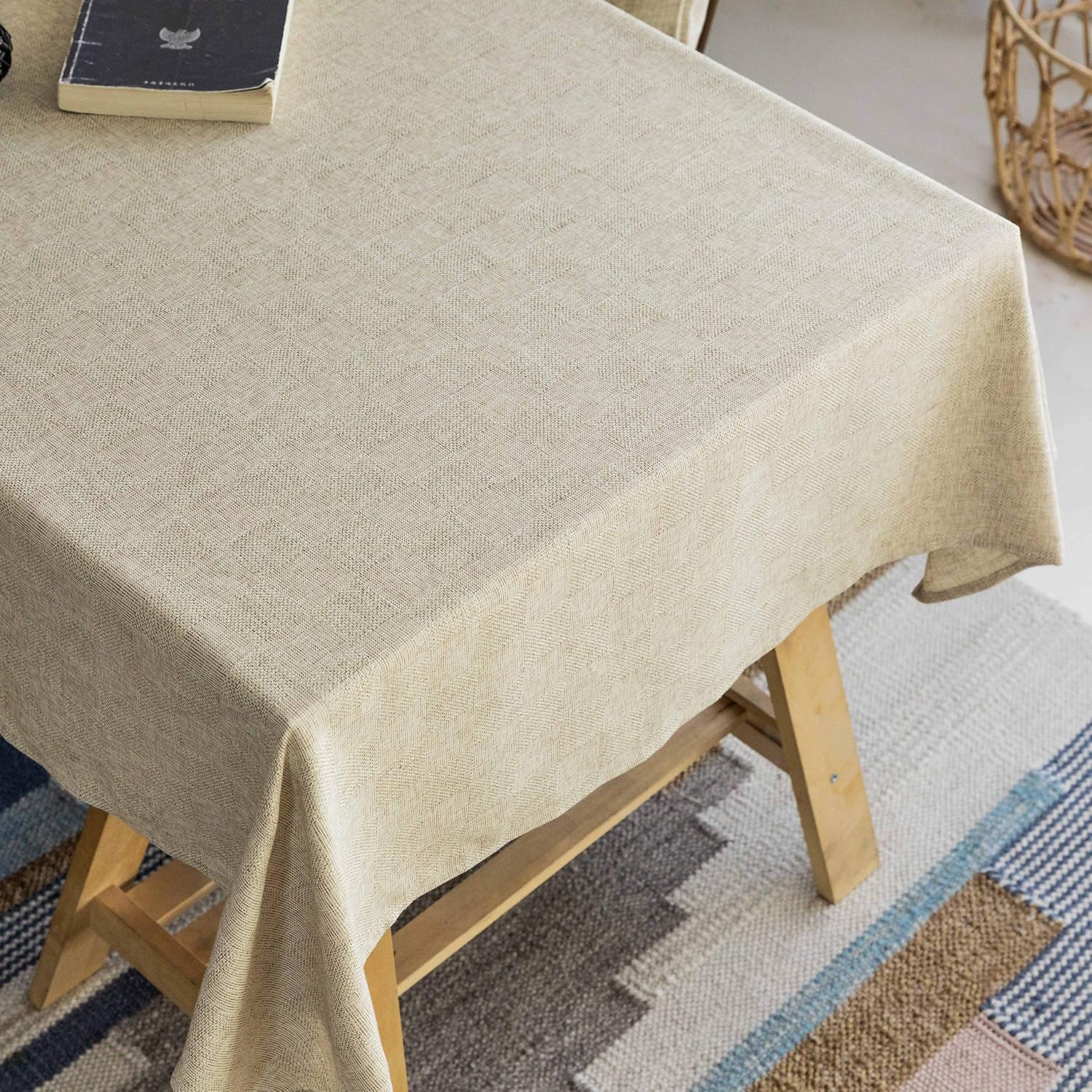 Home Brilliant Table Cloth Spring Tablecloth Farmhouse Burlap Rectangle Tablecloth Party Kitchen Indoor Table Clothes for Dining Table, 52 x 102 inch, Natural Linen