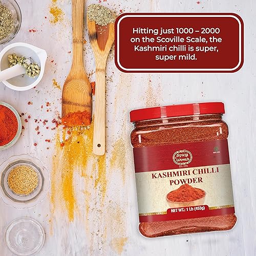 Miniatura 6 de Spicy World Kashmiri Chile Powder (Chili) - Tarro a granel de 1 libra – 16 onzas totalmente naturales Deggi Mirch en polvo