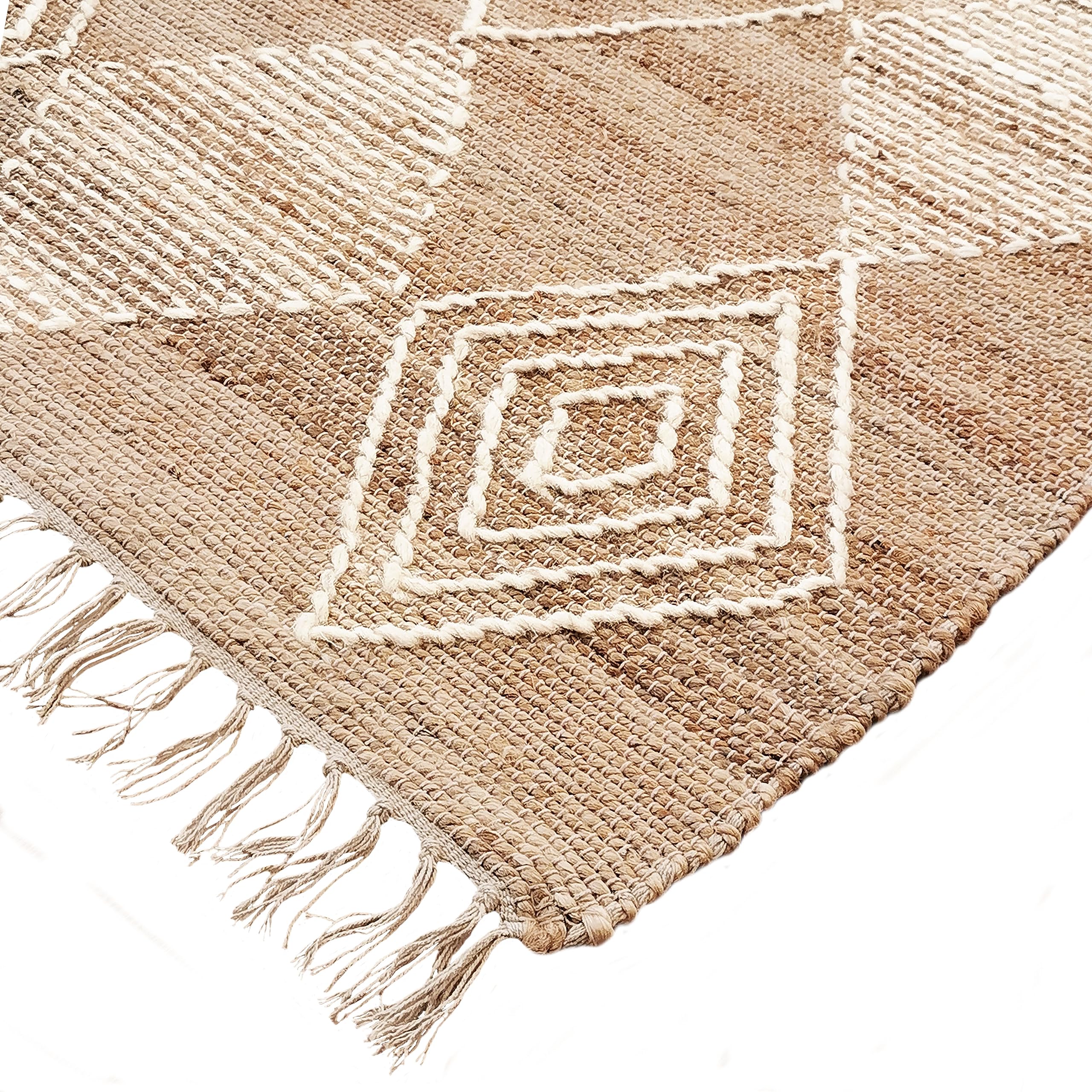 Thedecofactory PRIMI Losanges - Tapis en Chanvre avec Motifs Losanges en Laine épaisse Naturel 120x170