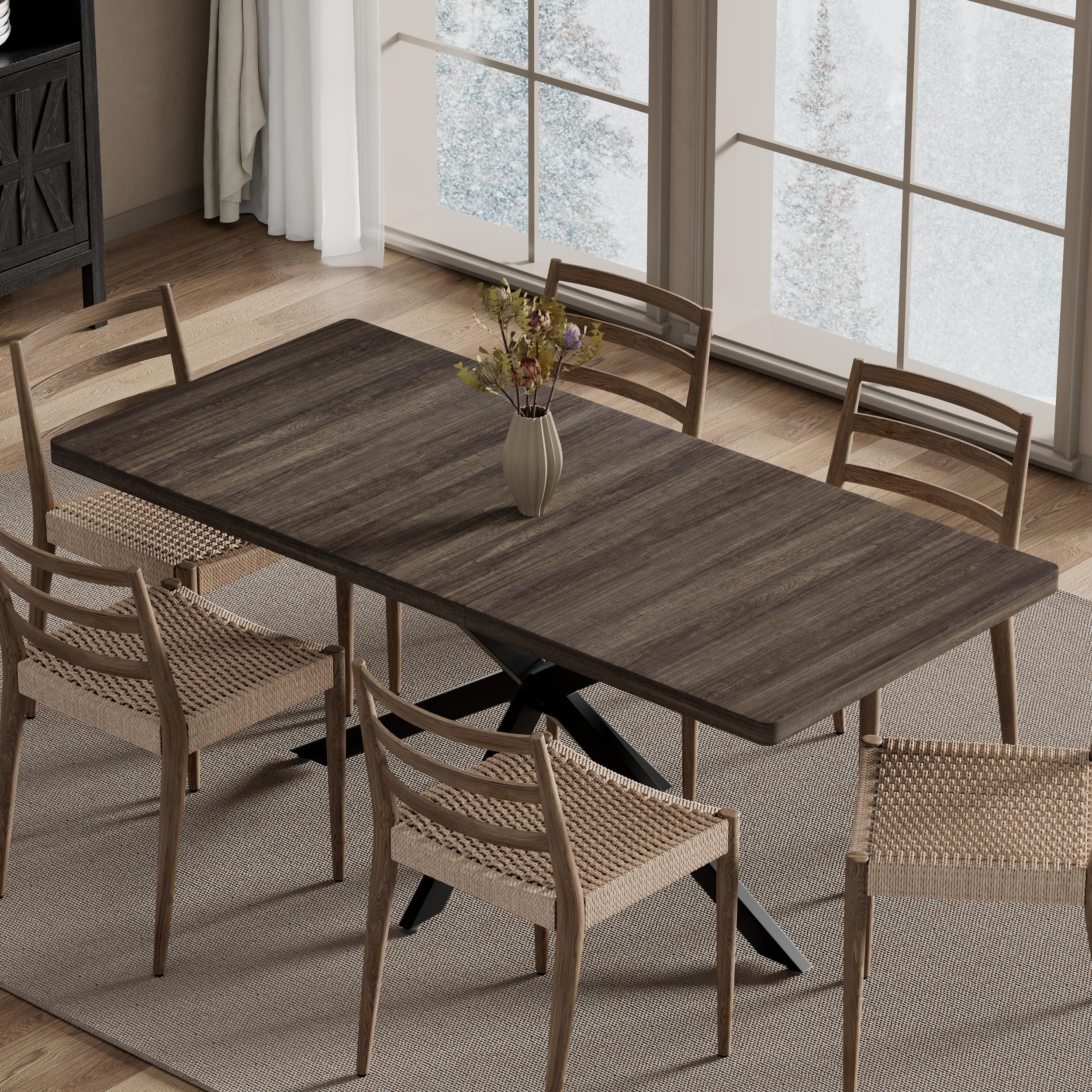 Extendable Dining Table for 4 6 8, 55'-70' Kitchen Table Leaf, Dark Walnut