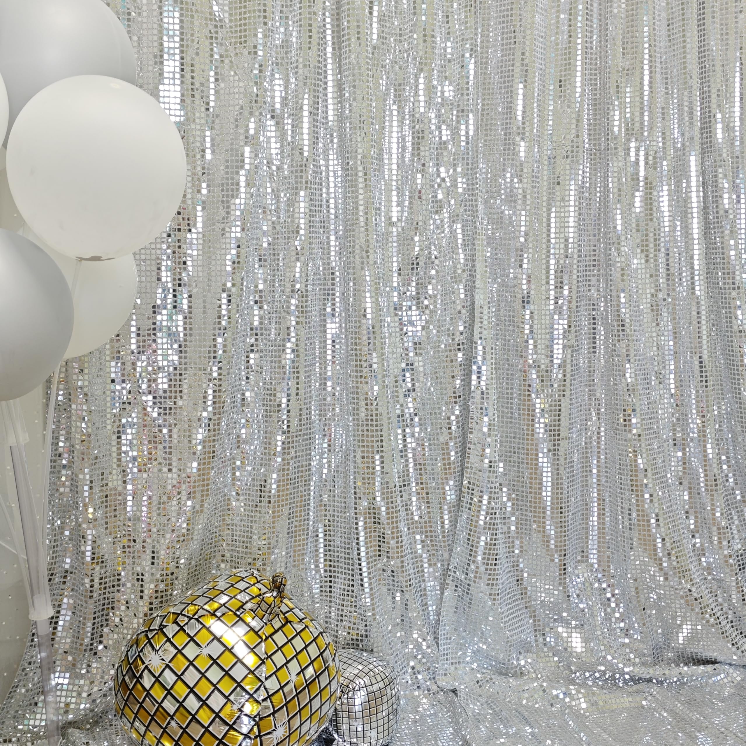 JYFLZQ Silver Disco Backdrop Curtain for Parties 4.5FT x 8FT 1 Panel Not See Through Thick Sequin Mirror Background 70s 80s Glitter Sparkly Backdrop