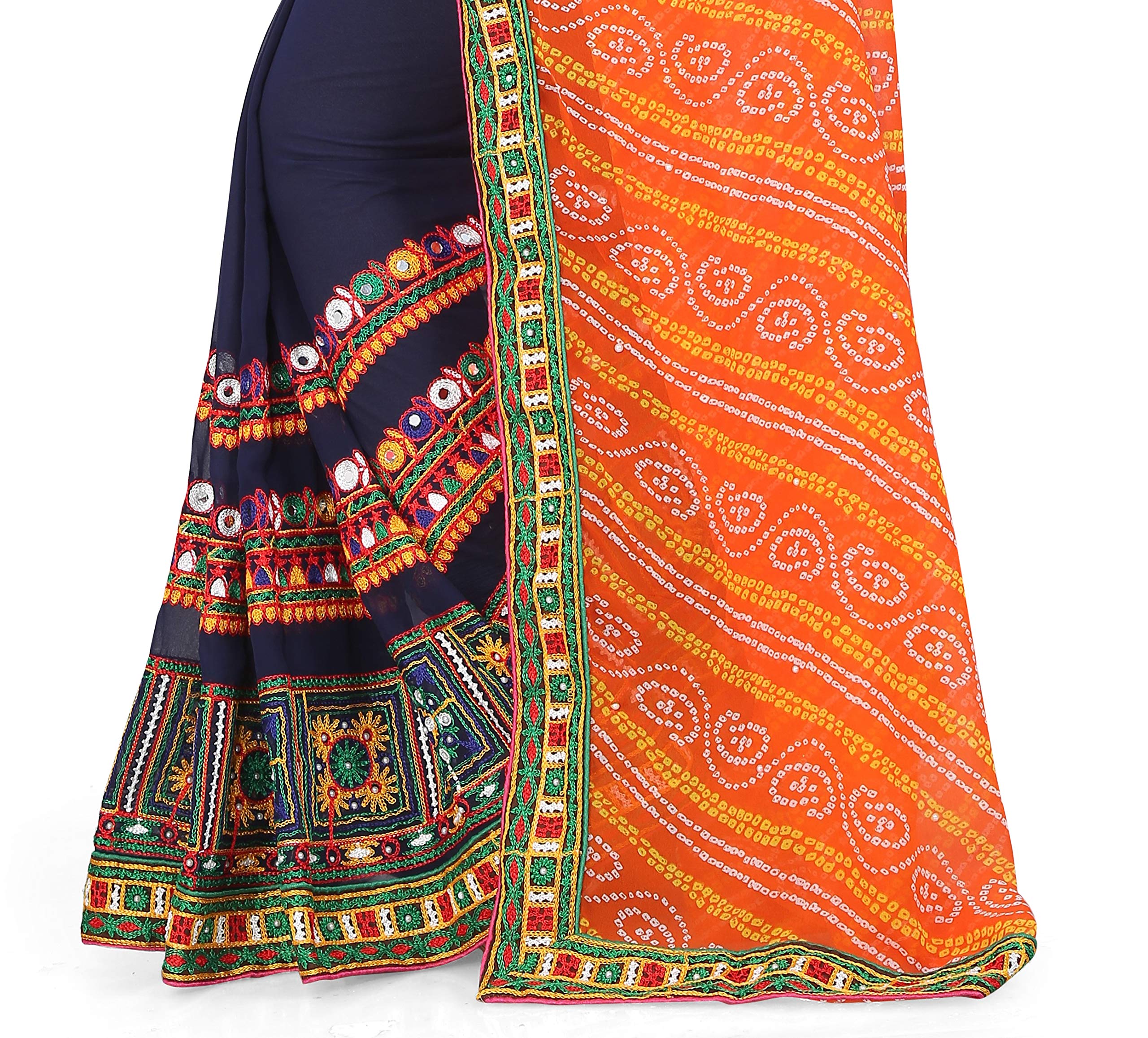 arriva fab women's Georgette saree with blouse piece (Navy blue) 4