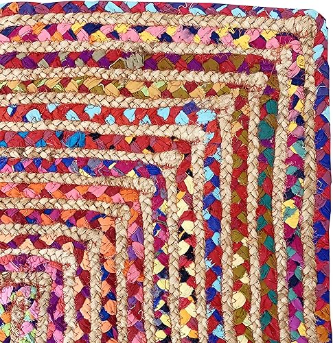 Miniatura 6 de Ramanta Home Alfombra trenzada Chindi de algodón de yute de 2 x 3 pies, multicolor, reversible, para sala de estar, alfombra de trapo de algodón de