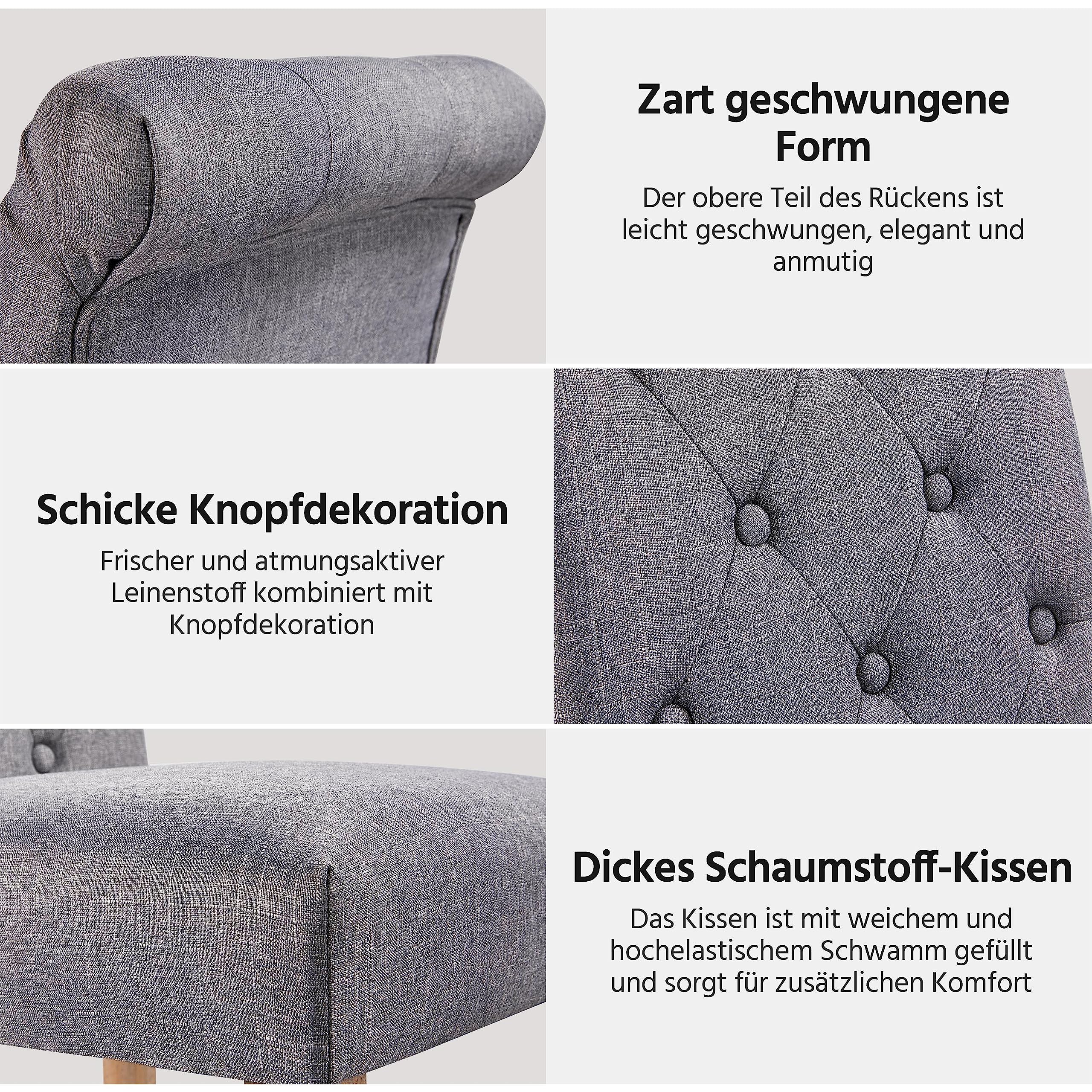 Yaheetech 6er Esszimmerstühle Küchenstuhl Polsterstuhl Wohnzimmerstuhl Essgruppe Leinen Massivholz Dunkelgrau