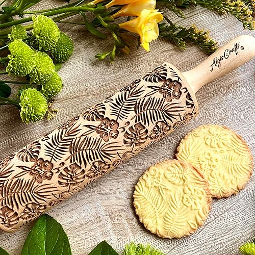 Vista 17 de Pasador rodante grabado con láser HAWAII con patrón de Hawai para galletas grabadas en relieve piña, delfín, tortuga, playa, sol