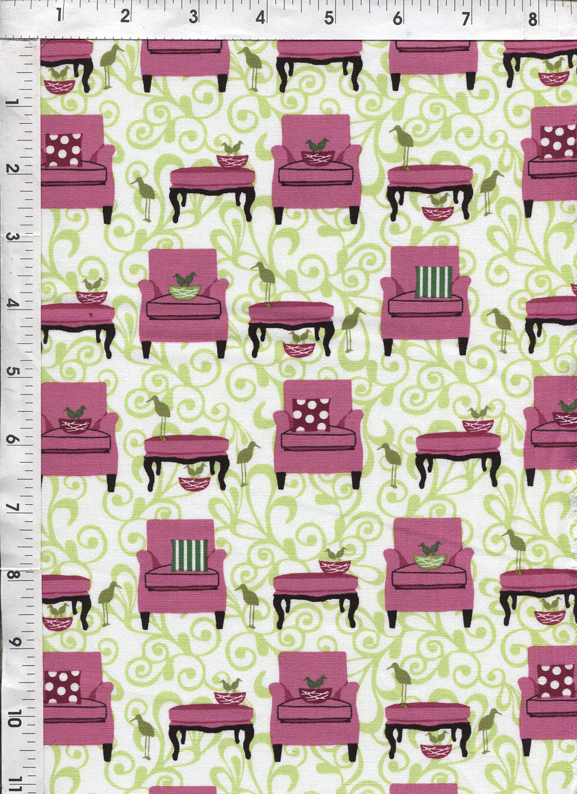 Robert Kaufman "Perfectly Perched" Bird Chair Garden Fabric