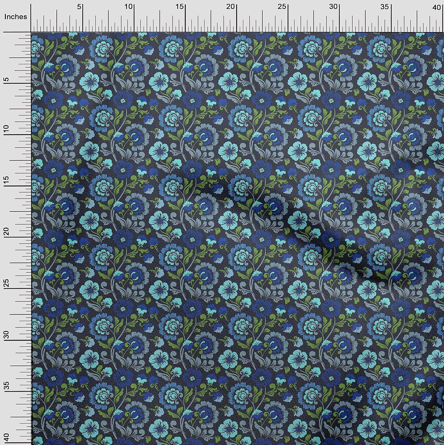 oneOone Viscose Chiffon Blue Fabric Floral Sewing Fabric By The Yard Printed DIY Clothing Sewing Supplies 42 Inch Wide-30