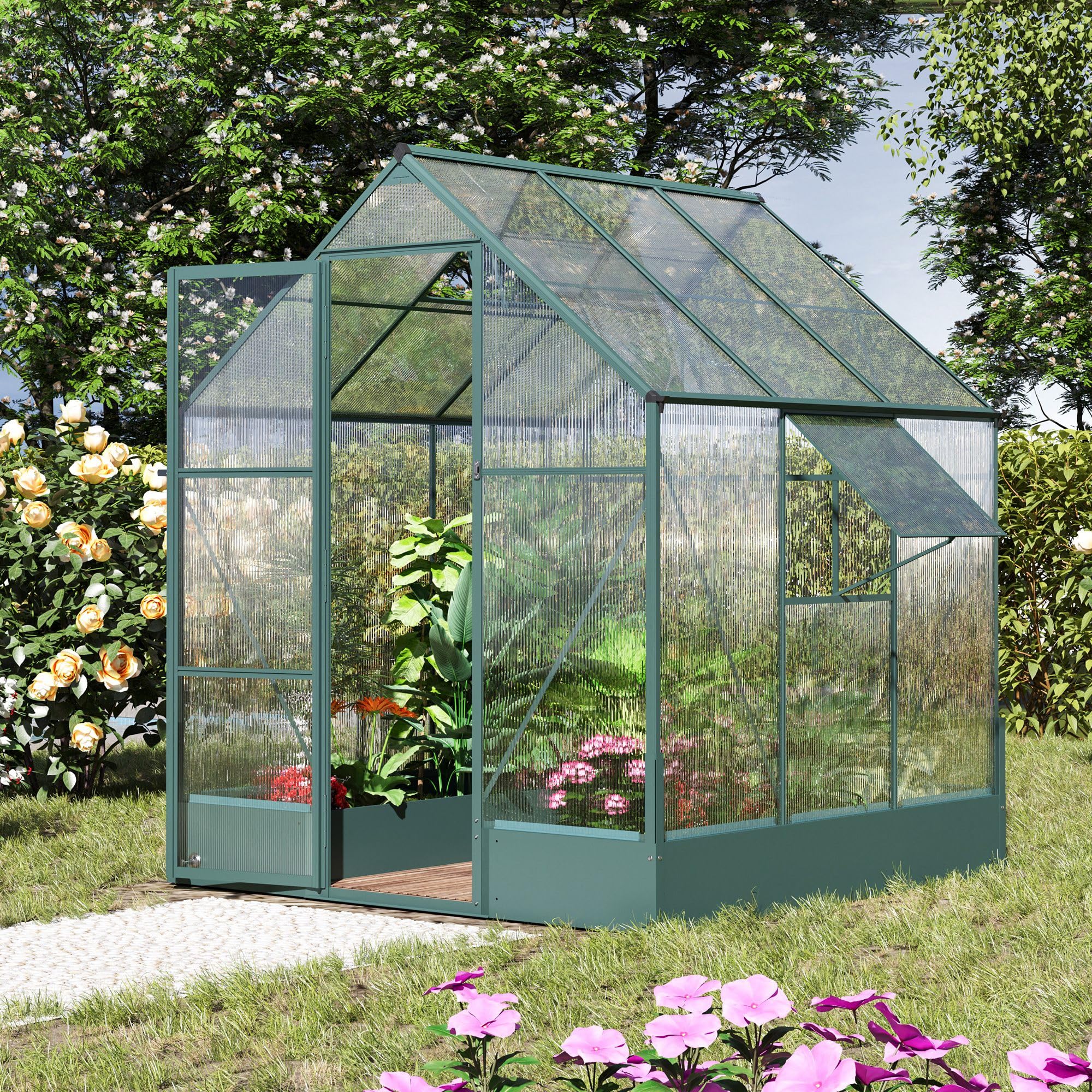 Serra Da Giardino Outsunny 143x73x195 Cm - Con 8 Mensole, Telo In PVC Trasparente, Porta A Cerniera
