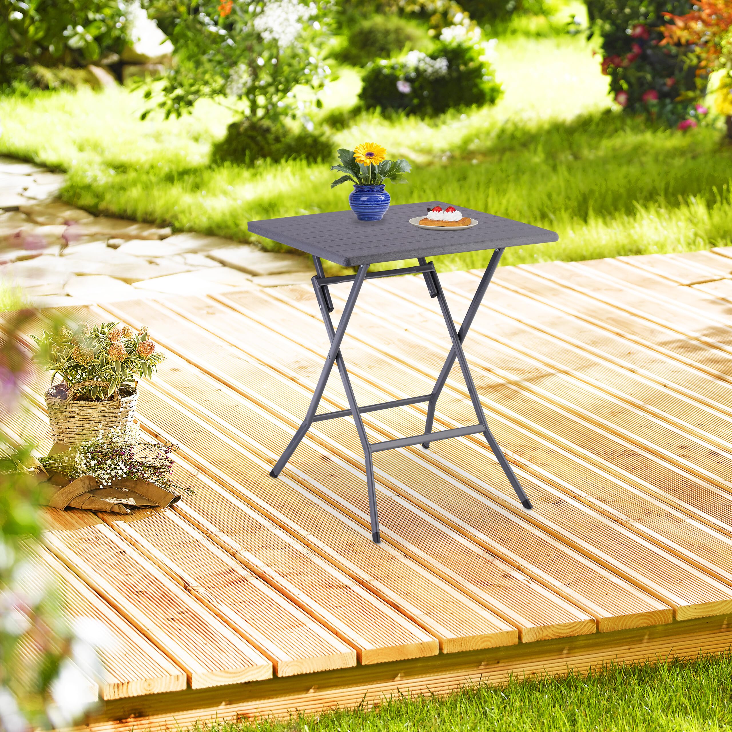 Relaxdays Table de Jardin Pliante, HxLxP : env. 73x62x62 cm, pour Balcon, terrasse, Camping, carrée, Grise