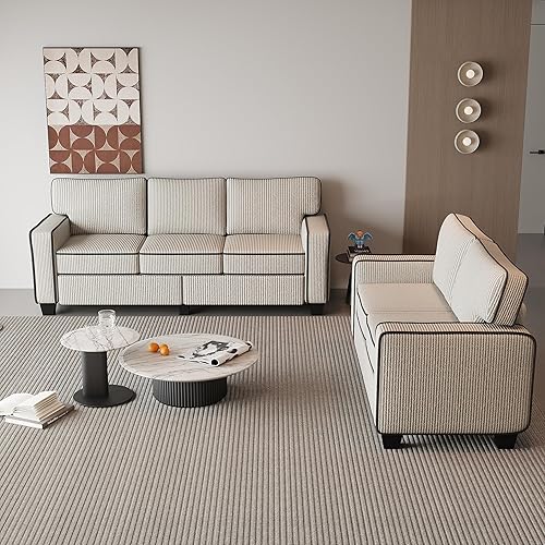 Miniatura 4 de Harper & Bright Designs Juego de sofá de 2 piezas y sofá biplaza de 2+3 plazas, juego de sala de estar con espacio de almacenamiento y patas de