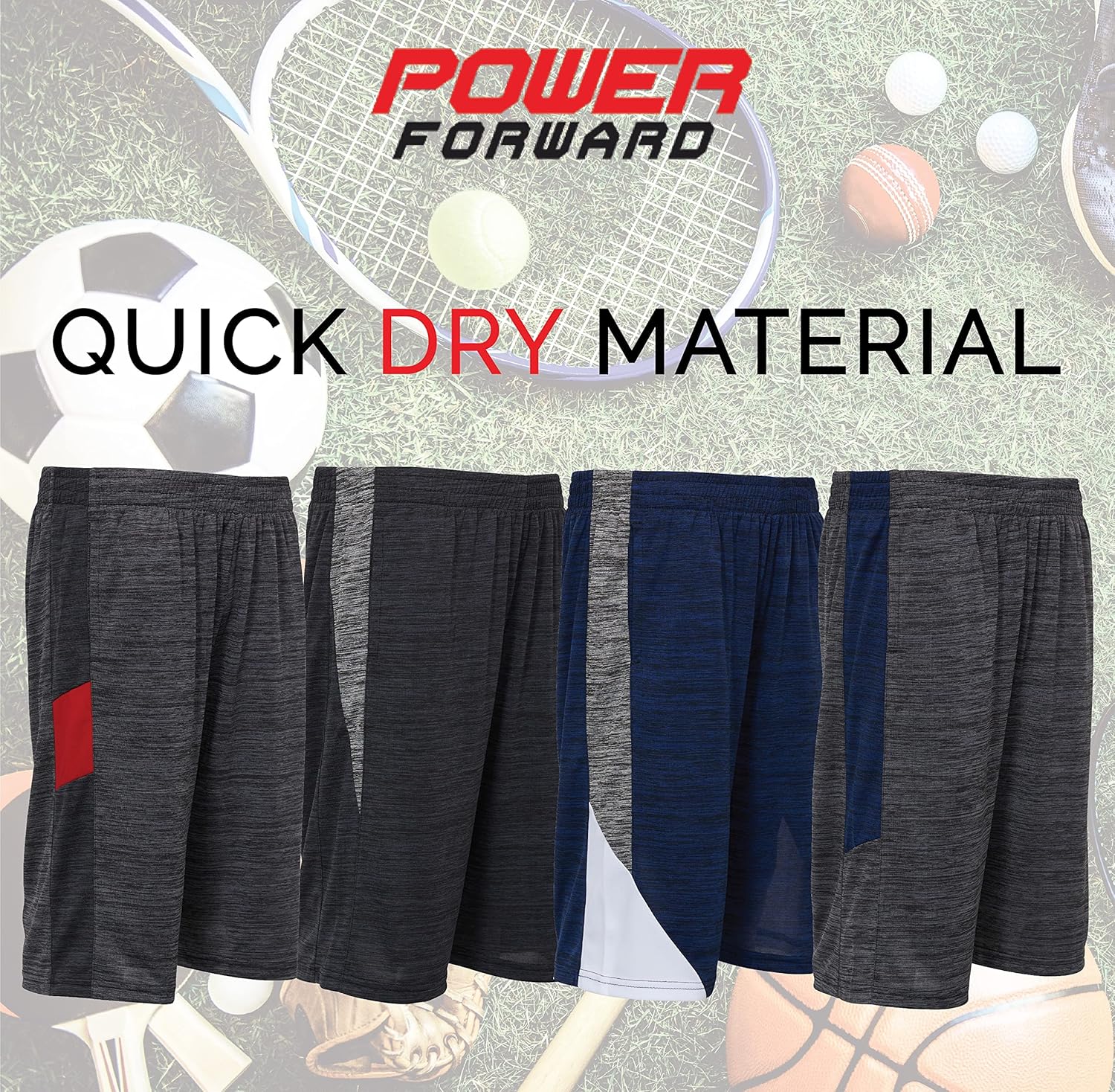 Power Forward 4 Pack: Boys Youth Athletic Active Performance Sports Workout Basketball Lightweight Gym Shorts