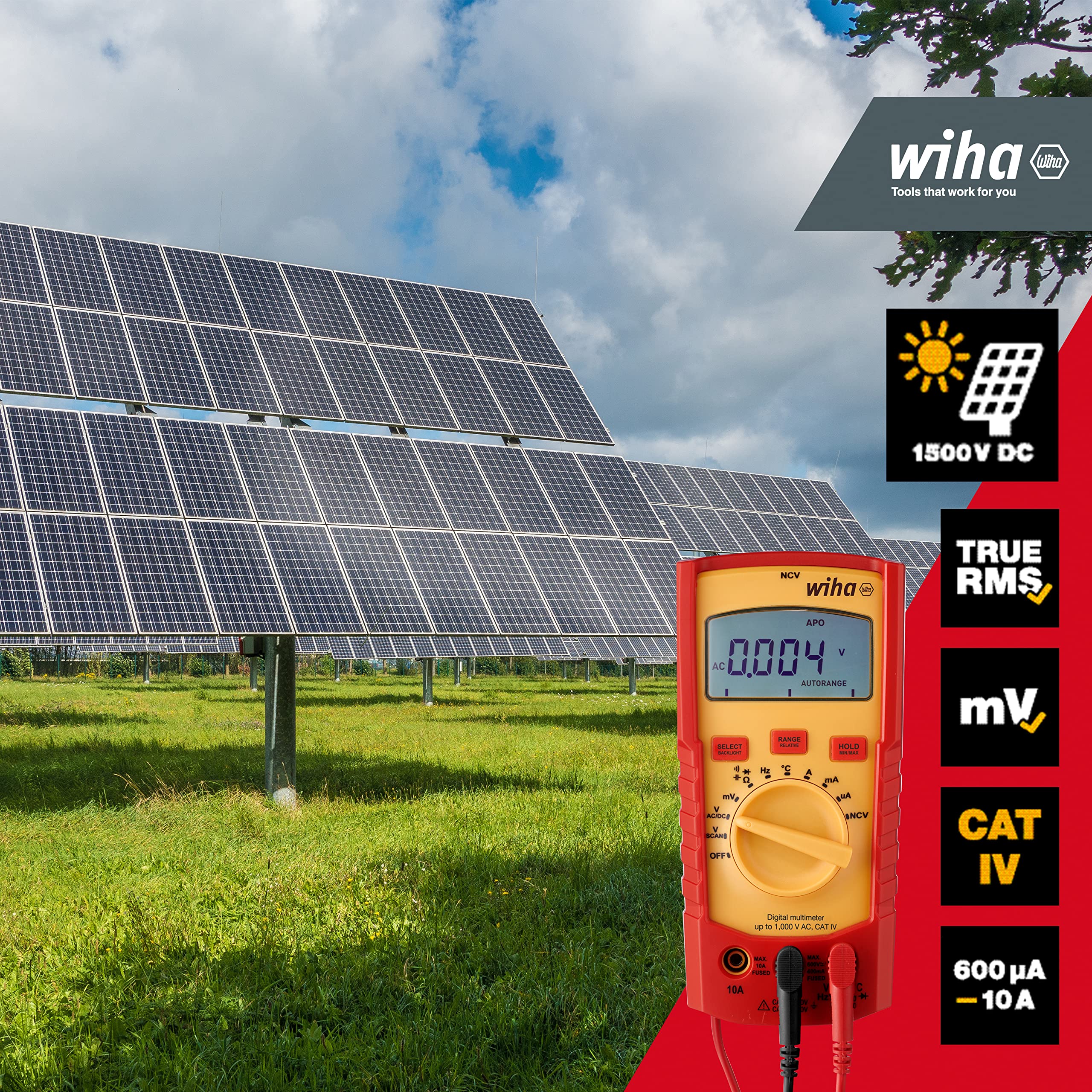 Wiha Digitales Multimeter bis 1.000 V AC, CAT IV inkl. 2x AAA-Batterien I mit True-RMS Funktion I LCD-Anzeige (45215)
