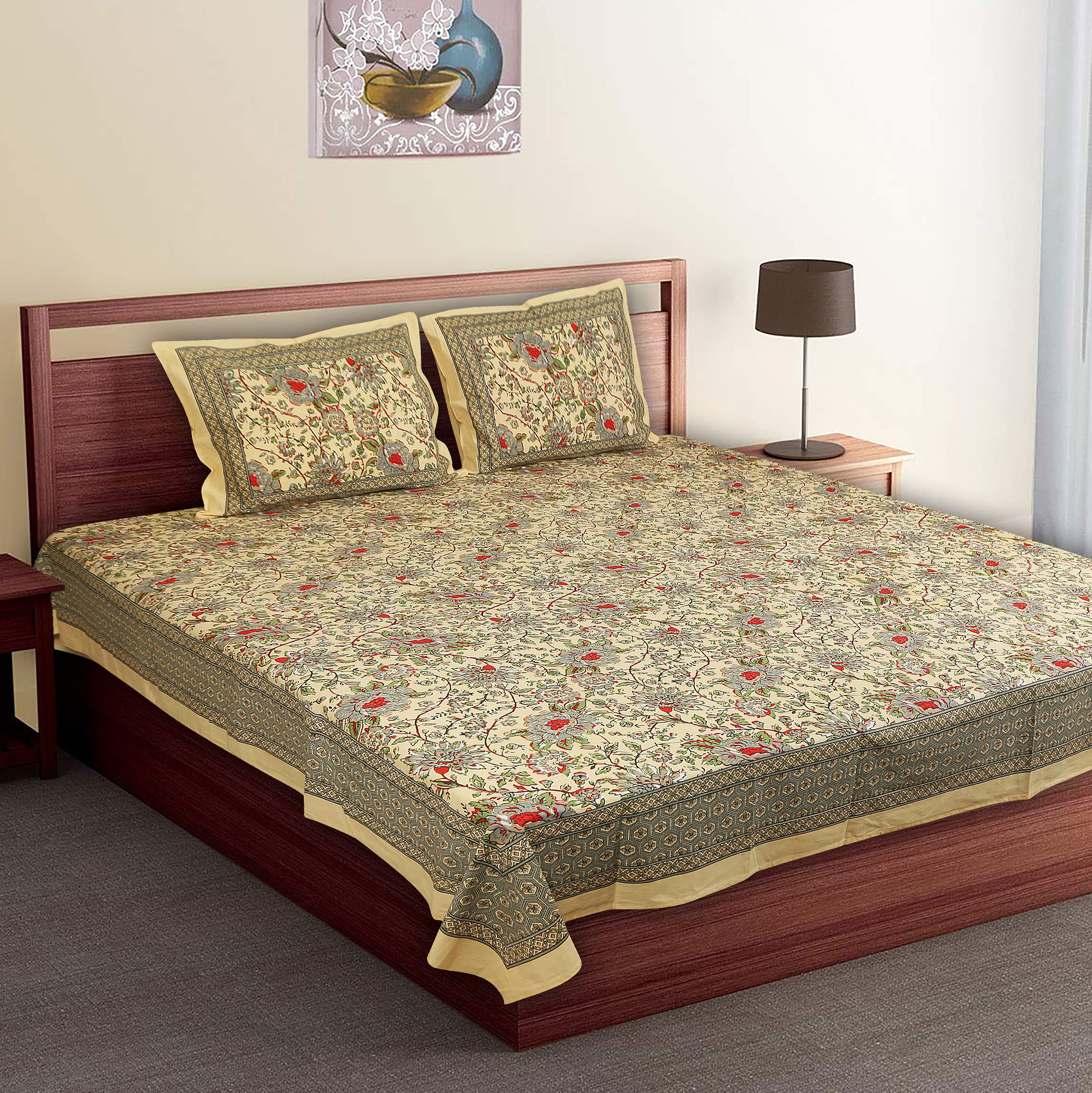 Rangasthali Jaipuri Clasic Fancy Ethnic Print Double Cotton BedSheet Bed Cover Bedspread