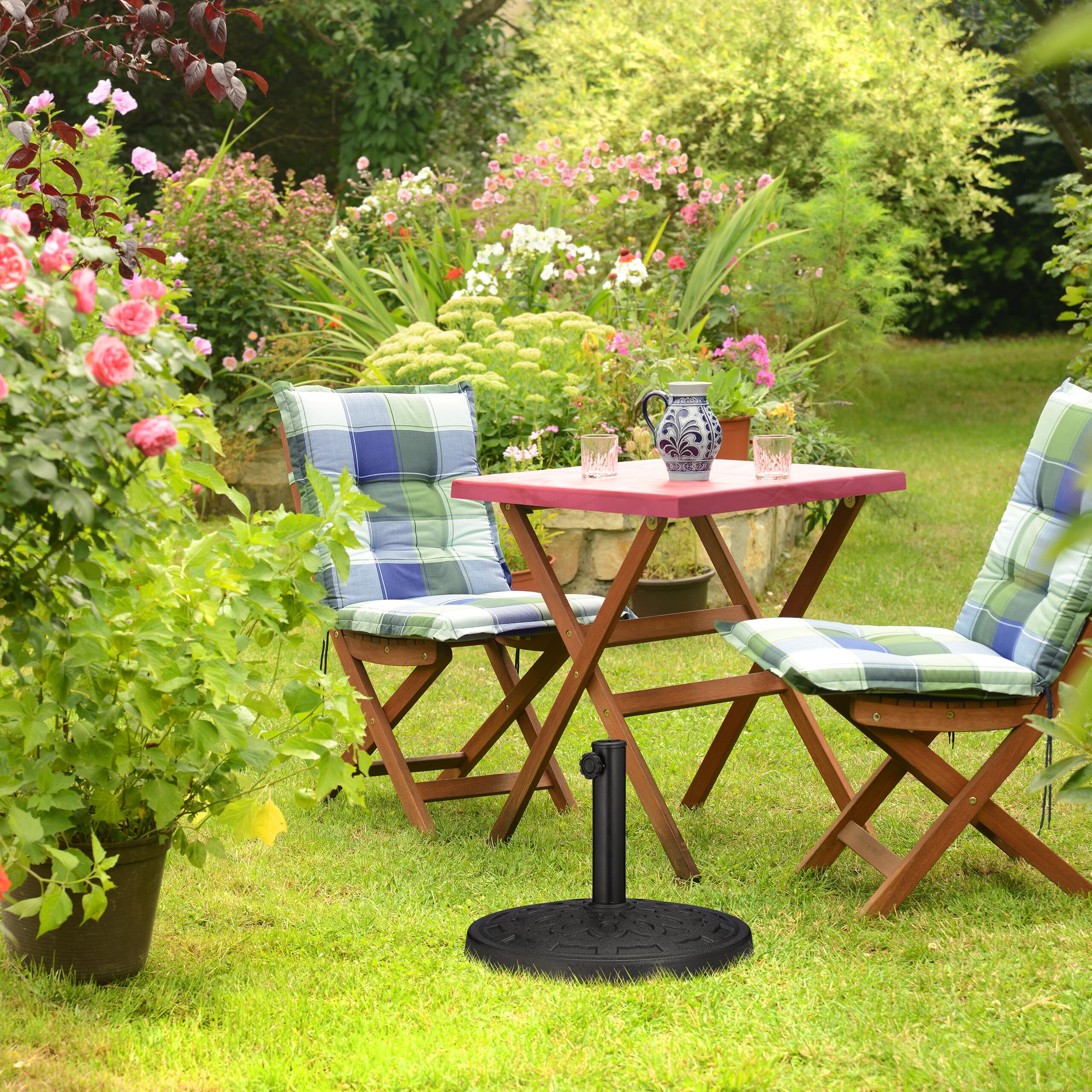 Relaxdays Pied de Parasol, pour Tubes de Parasol de 38-50 mm, D : 50 cm, Balcon, Jardin, Imitation Fonte, Support, Noir