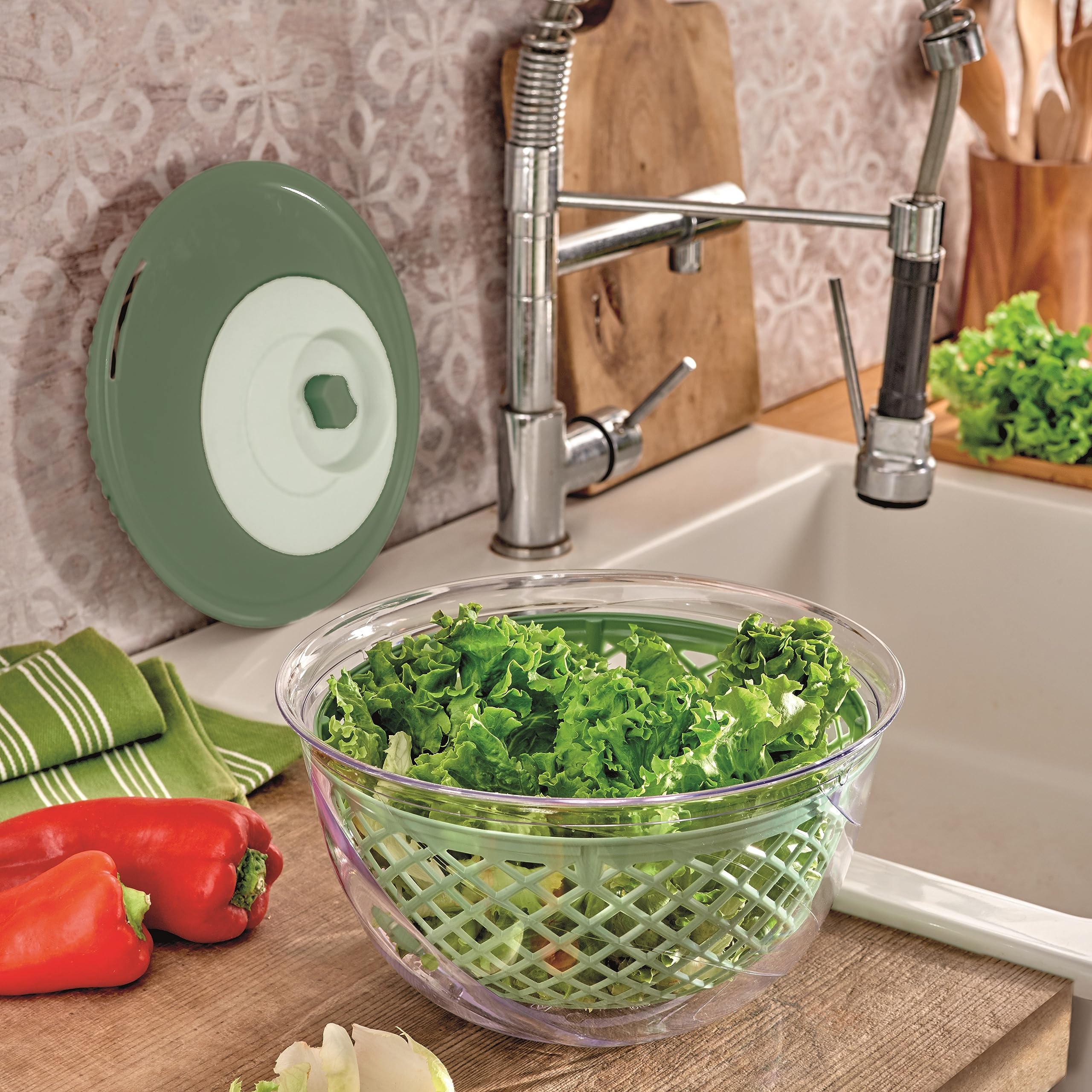Snips, Centrifugadora Manual de Lechuga Spinner,Escurridor de Ensalada 4 LT, Color Verde, Made in Italy, Libre de BPA