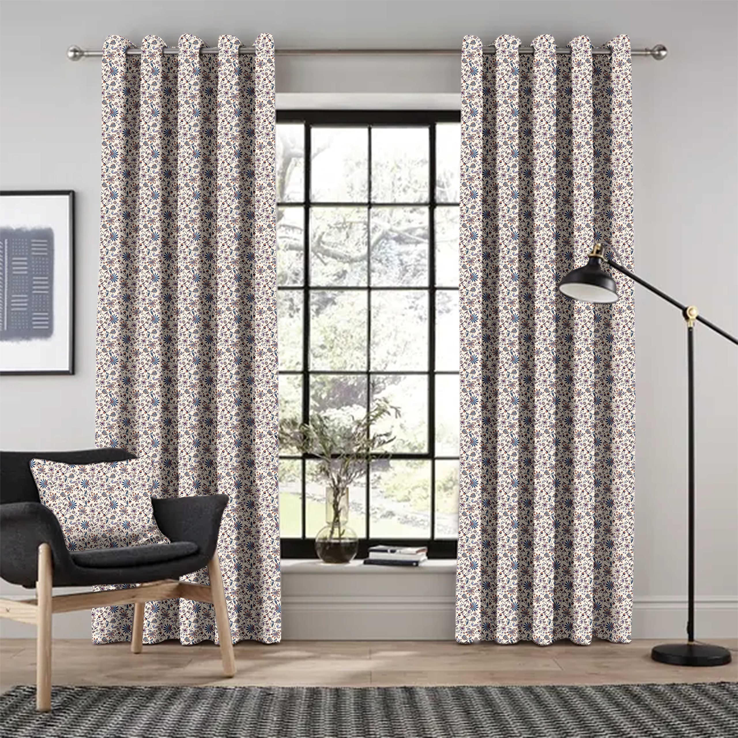 Casableu Capri 2 Piece Polyester Eyelets (Steel) Blackout Curtains with Tie Back, Bedroom Living Room (Navy, 7 Ft x 4.2 Ft)