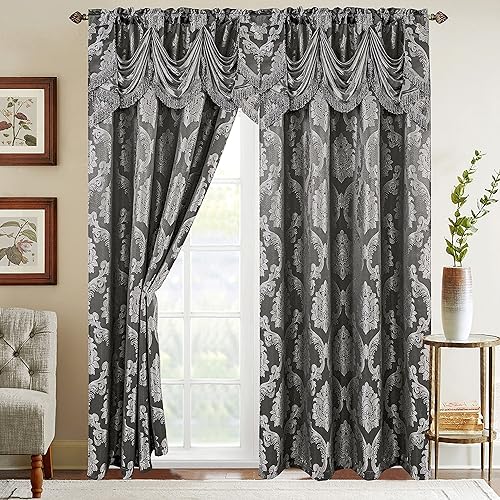 Miniatura 13 de Elegant Comfort Juego de paneles de cortina de aspecto jacquard con cenefa de cascada adjunta (juego de 2), 54 x 84 pulgadas, lila/morado Nesreen