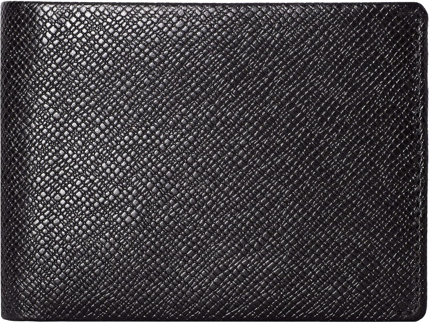 DiLoro RFID Slim Saffiano Leather Travel Wallet for Men Bifold Top Flip 2 ID Windows (Firenze Black)