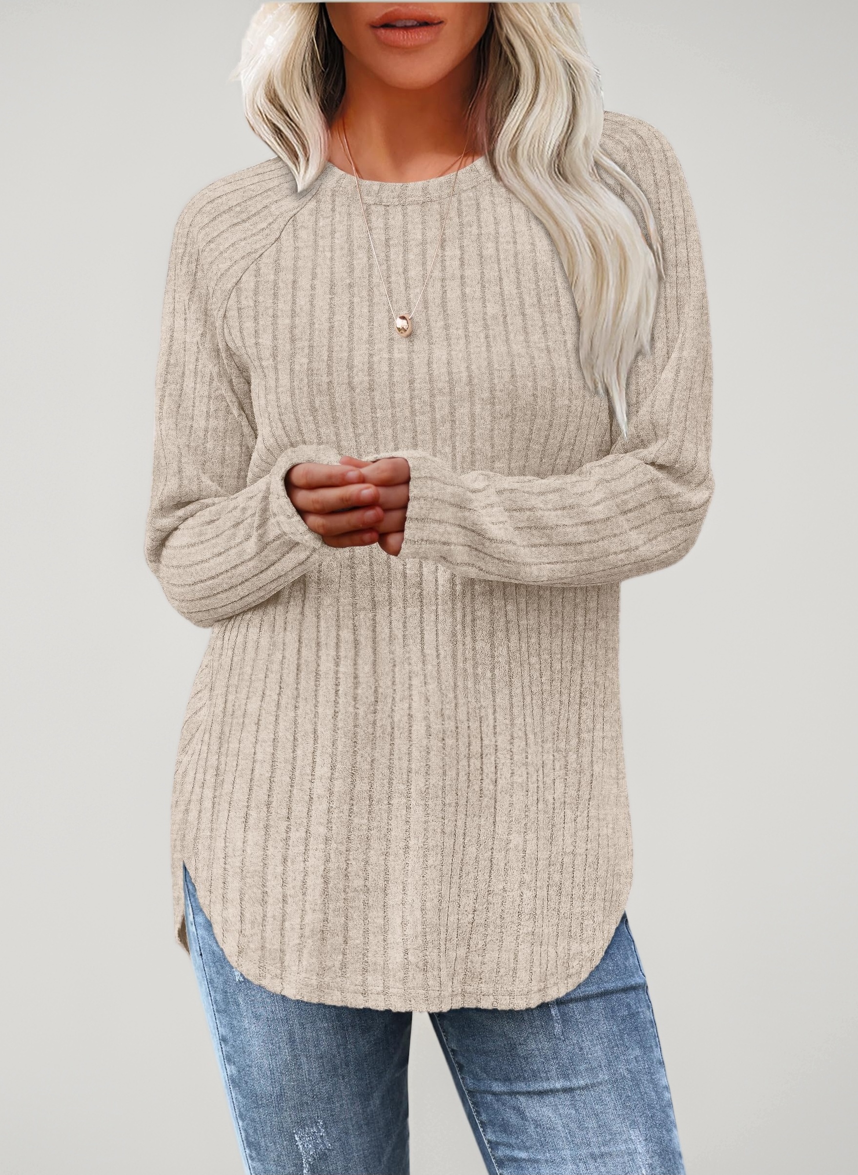 Women's Jumpers Long Sleeve Tops Ladies Lightweight Sweatshirt Curve Hem Tunic Shirt