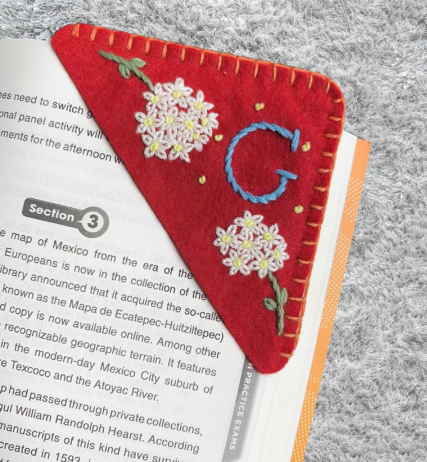 Personalized Hand Embroidered Corner Bookmark, Bookmarks