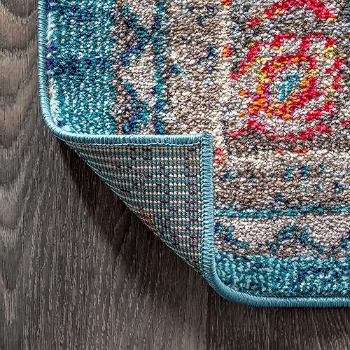 Miniatura 6 de JONATHAN Y Alfombra bohemia para interiores, color azul y amarillo, 8 x 10 pulgadas, medallón bohemio elegante, floral, fácil de limpiar, alto